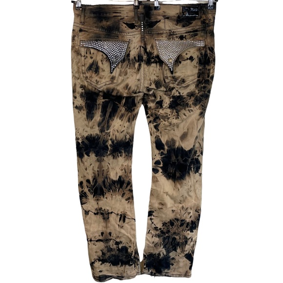 Robins Jean Long Flap Embellished Rhinestone Pocket Tye Dye Mens Size 40 Demim - Picture 1 of 16